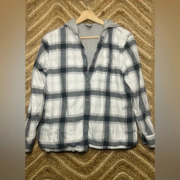 Eddie Bauer Tops - Eddie Bauer Women's Flannel Long Sleeve Hoodie Shirt, Grey, Size S